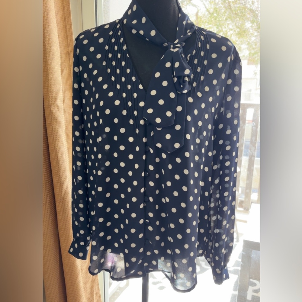 J Crew 365 Polka Dot Blouse - Navy and White